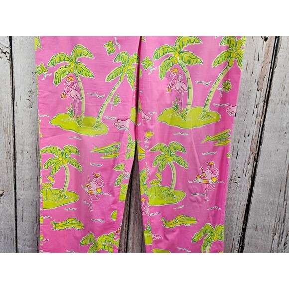 BF Women's 8 VINTAGE LILLY PULITZER Pink Palm Tree Tapered Leg Khaki Chino Pants - Picture 3 of 11